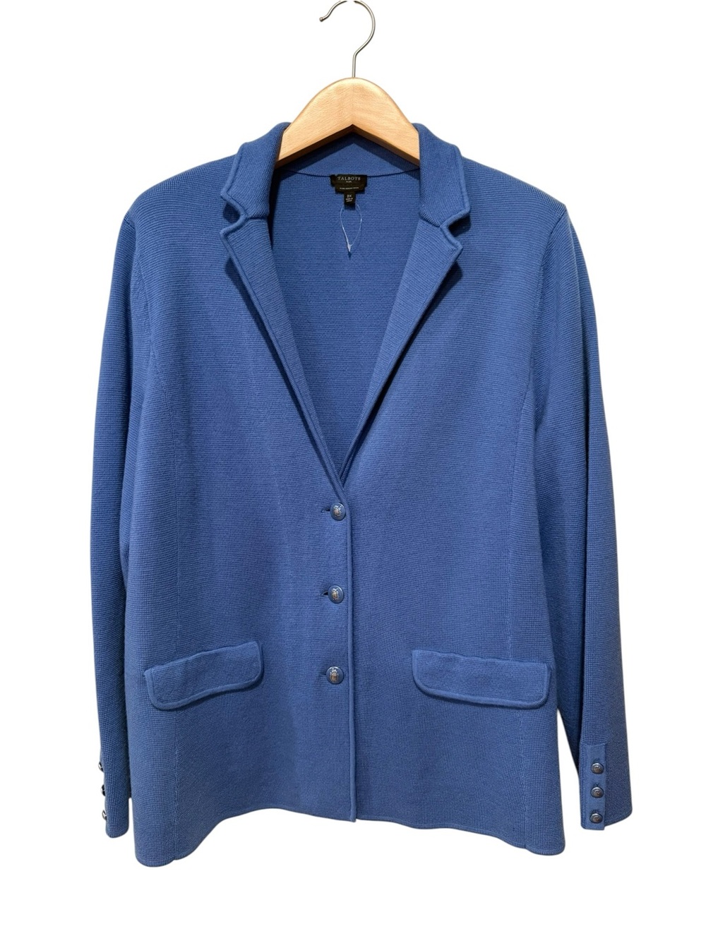 Talbots Sweater Blazer Blue 100% Merino Wool Button Front Jacket Plus Size 2X